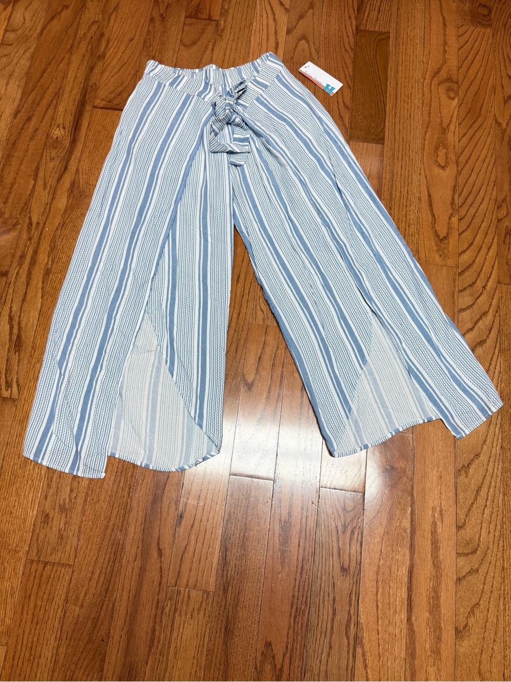 Vintage Havana Blue/White Striped Wide Leg Side Slit Tie Front Pants Size XL NWT